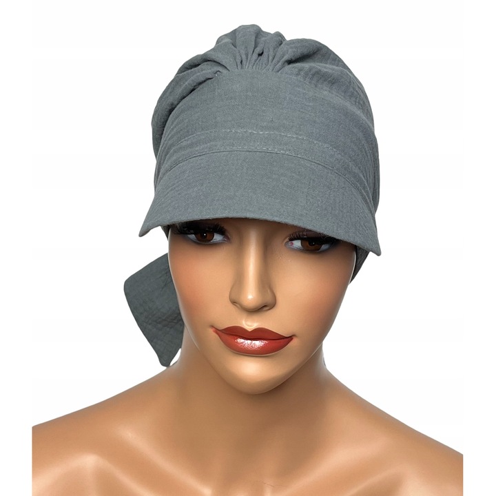 Turban Dama Eva Design Tess B-068, Bumbac 100% Organic, Marime Universala 54-60 cm, Culoare Gri Antracit, Foarte Confortabil, Respirabil, Elastic, Elegant, Versatil, Accesoriu Moda Femei, Protectie Par, Ideal Cadou Stilat