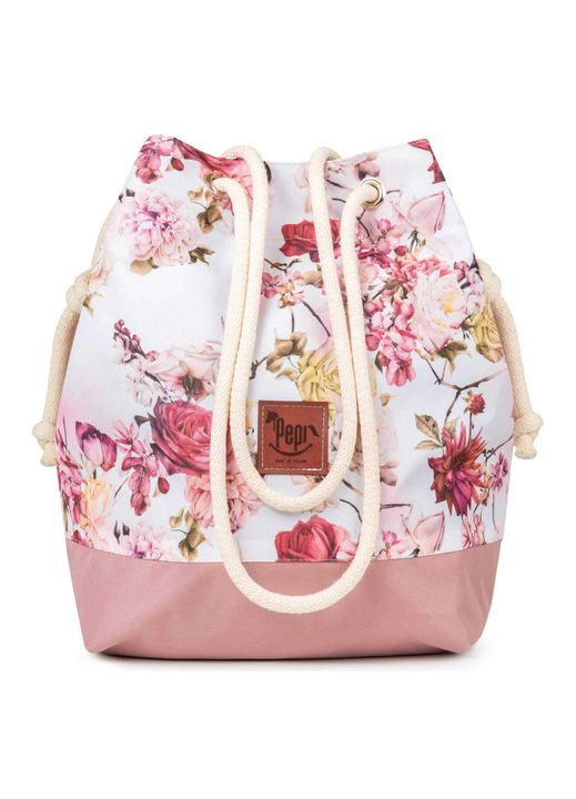 Geanta dama, Textil, Cu model, 24 x 34 x 15 cm, Alb/Roz