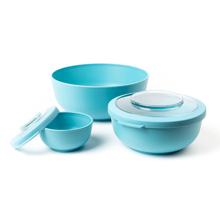 Set 3 boluri cu capac, Amuse, Plastic, Albastru