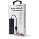 USB 2.0 4-port hub with switches, Black