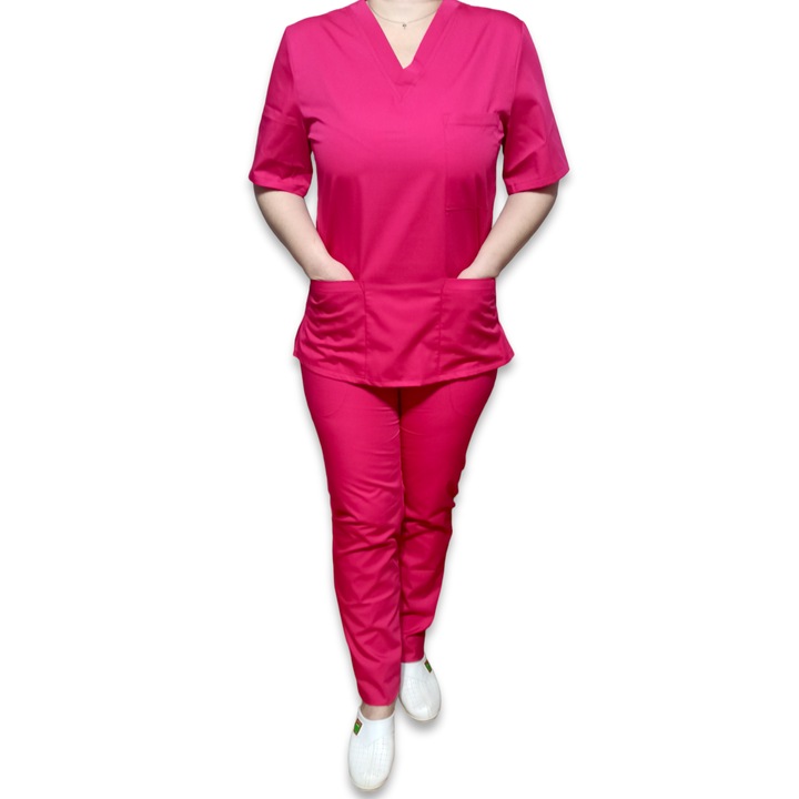 Bluza medicala cu anchior din tercot elastic ciclam Marimea 44, Colectia Halatul meu, AMA Medical Scrubs