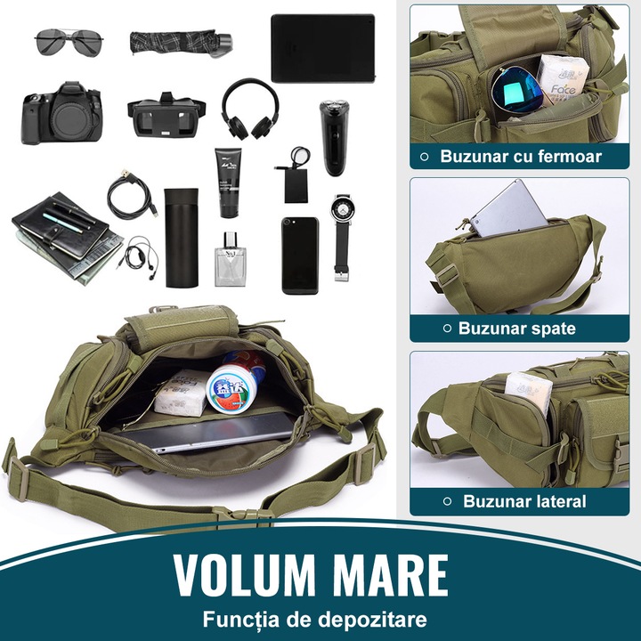 Borseta Festival, SDLOGAL, Nylon, 4 buzunare, Impermeabil, 35 x 10 x 17cm, Unisex, Verde