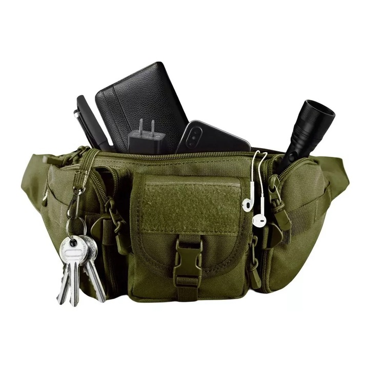 Чанта SDLOGAL, найлон, 4 джоба, водоустойчива, 35 x 10 x 17 см, унисекс, зелен