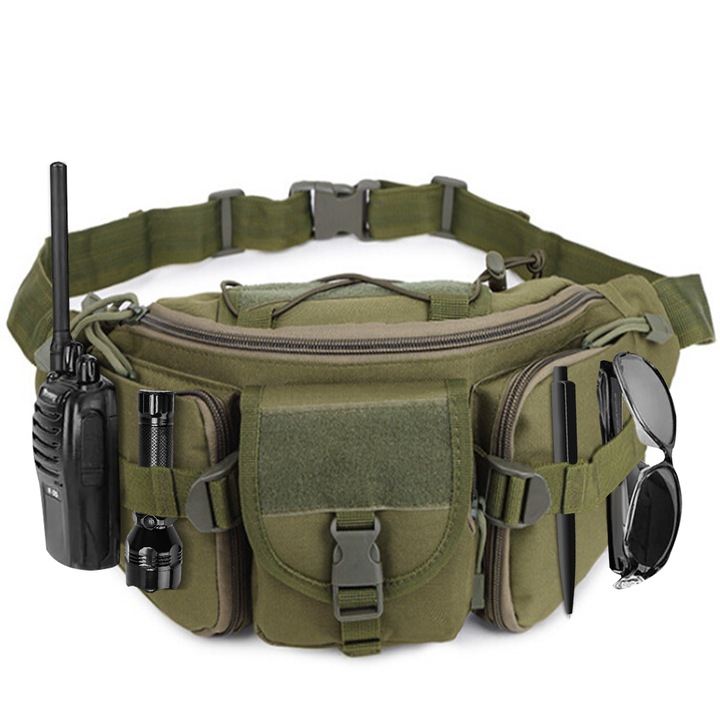 Borseta Festival, SDLOGAL, Nylon, 4 buzunare, Impermeabil, 35 x 10 x 17cm, Unisex, Verde