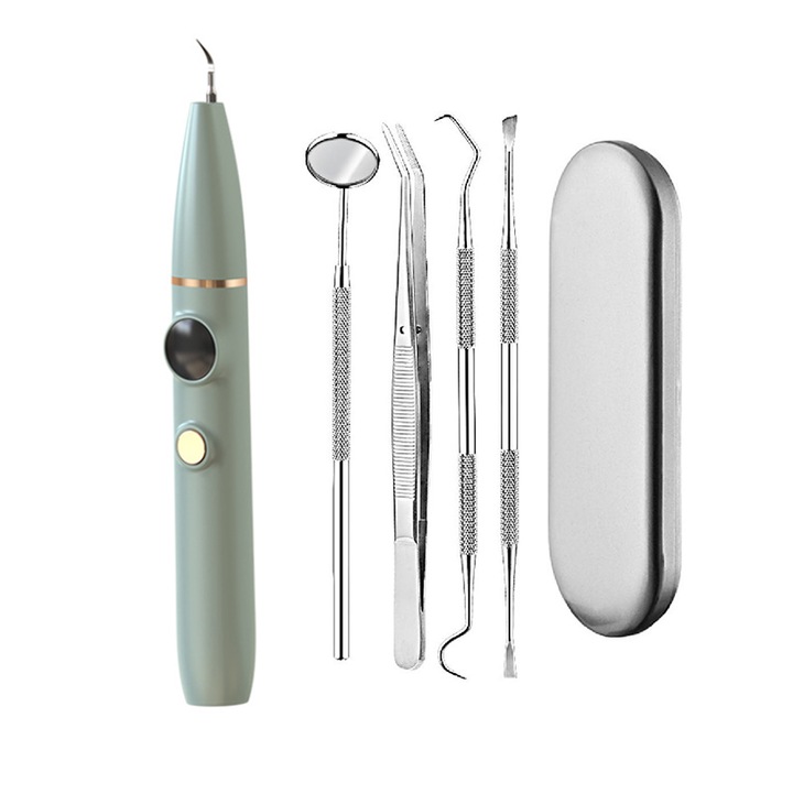 Kit detartraj dentar, Camera, Iluminare LED, 3 trepte intensitate, USB, Verde
