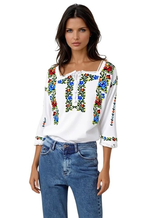 Bluza tip ie traditionala, dama ML 237 alb/verde broscuta, marime 3XL