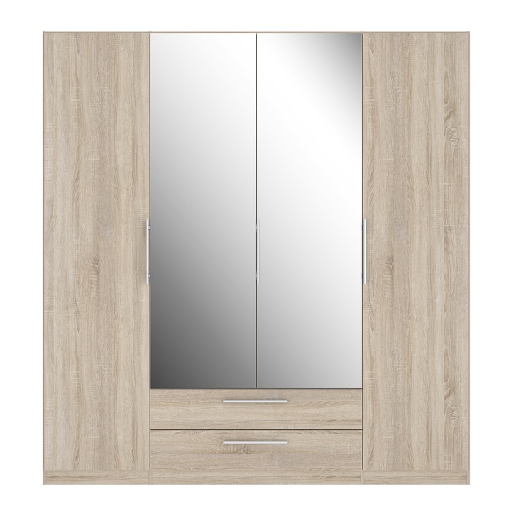 Dulap/Dressing Forte Cadixo, dimensiuni 200.3x 212.9x 58.9 , culoare stejar Sonoma, 2 usi pline, 2 usi oglinda, 2 sertare, 2 bare de umerase