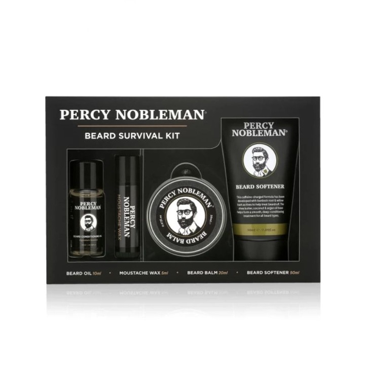 Комплект за грижа за брада Percy Nobleman, За начинаещи, Хидратиращо масло за брада, Диксиращ балсам за брада, Хидратиращ балсам за брада, Восък за мустаци