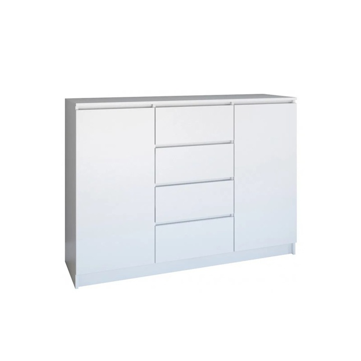 Comoda Expomob FLORA, 2 usi, 4 sertare, dimensiuni 120x40x97 cm, culoare corp si fronturi alb