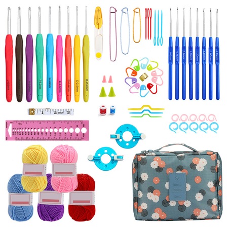 Set de crosetat, cu 68 accesorii pentru tricotat, andrele si crosete ...