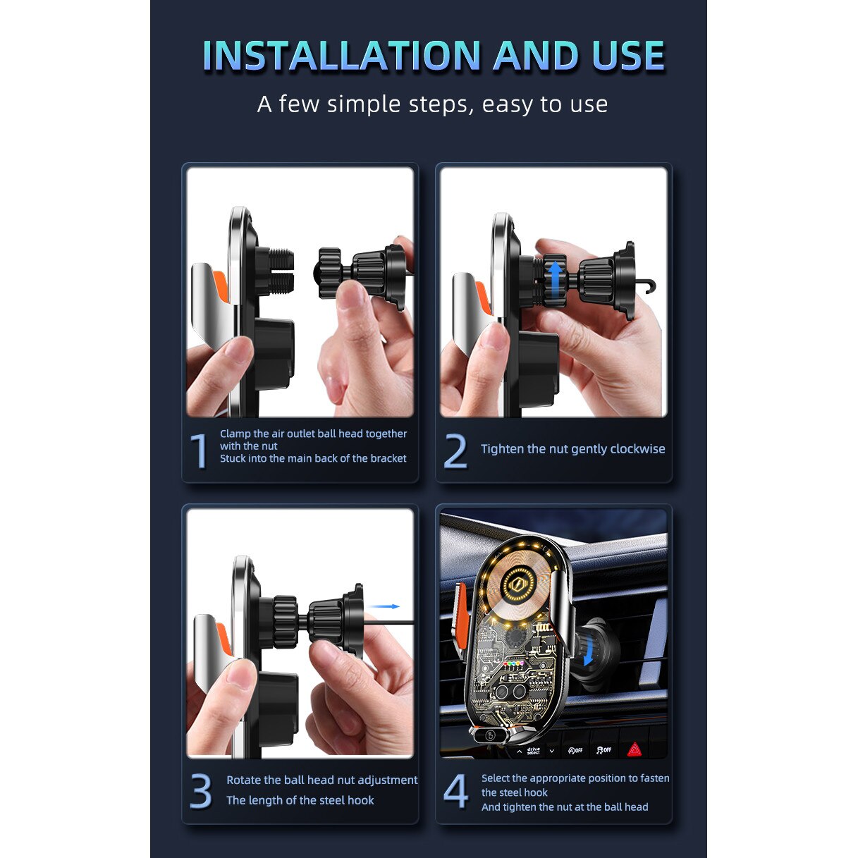 Suport auto cu incarcare wireless, Redkid, ABS, 4.7