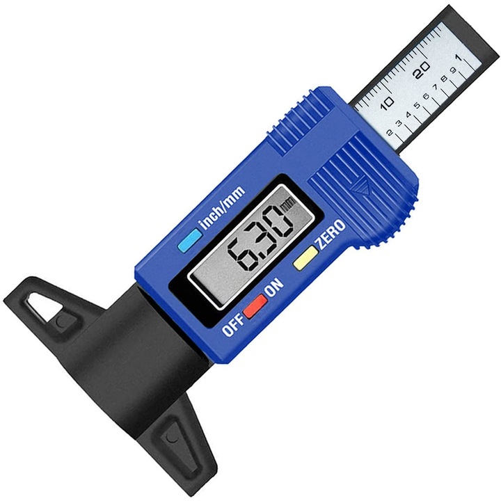 Indicator digital de adancime a anvelopei, Afisaj LCD, 0-25.4 mm, Albastru