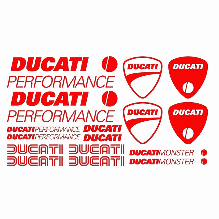 Set 16 stickere Ducati performence V2, 30cm, rezistente la apa, rosu