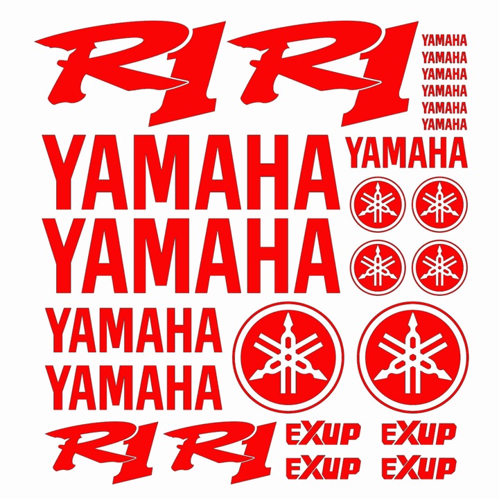 Set 25 stickere Yamaha r1 v3, 30cm, rezistente la apa, rosu