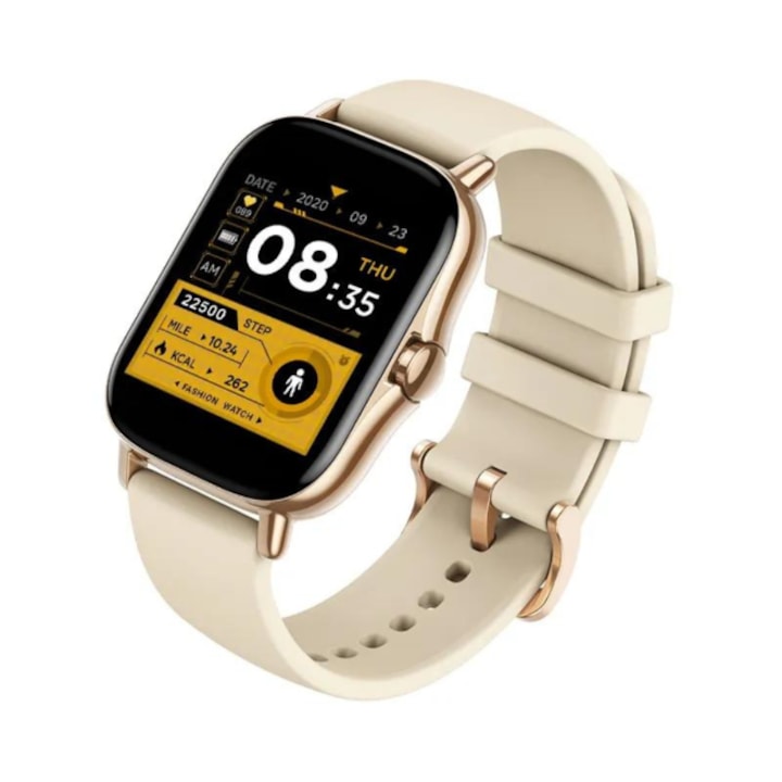 Smart Watch H 10, Monitorizare ritm cardiac, Fitnes, Tensiune arteriala, Calorii, Bluetooth, SMS, Social media, Gold
