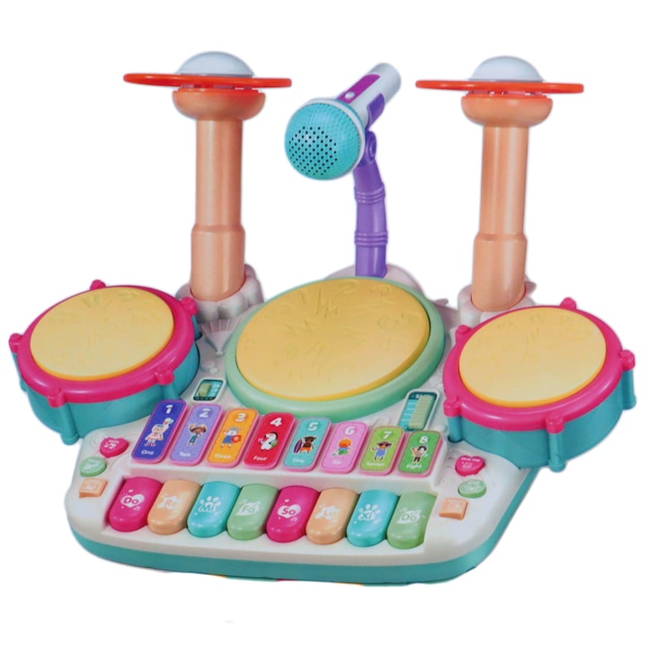 Set Muzical Toba si Pian Pentru copii, Microfon, Sunete, 43 cm, Multicolor, Dalimag