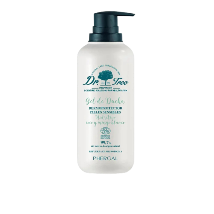 Tápláló tusfürdő természetes védő összetevőkkel, kókusz és fehér pézsma aromájával, Dr. Tree, Dermoprotector, Unisex, 500 ml