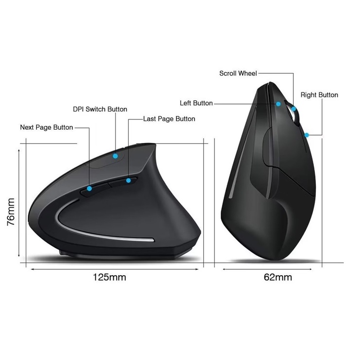 Mouse Abs Mouse vertical, ABS, Wireless, 2.4 GHz, DPI ajustabil, Negru - eMAG.ro