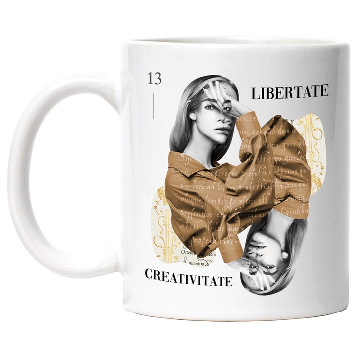 Cana Colaj Libertate Creativitate Arta, Ceramica, 330 ml, Alb