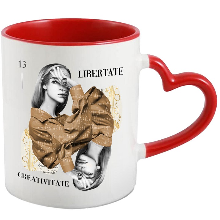 Cana Colaj Libertate Creativitate Arta, Ceramica, 330 ml, Inima Rosie