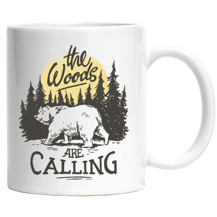 Cana Cu Mesajul "Padurea Te Cheama", Ceramica, 330 ml, Alb