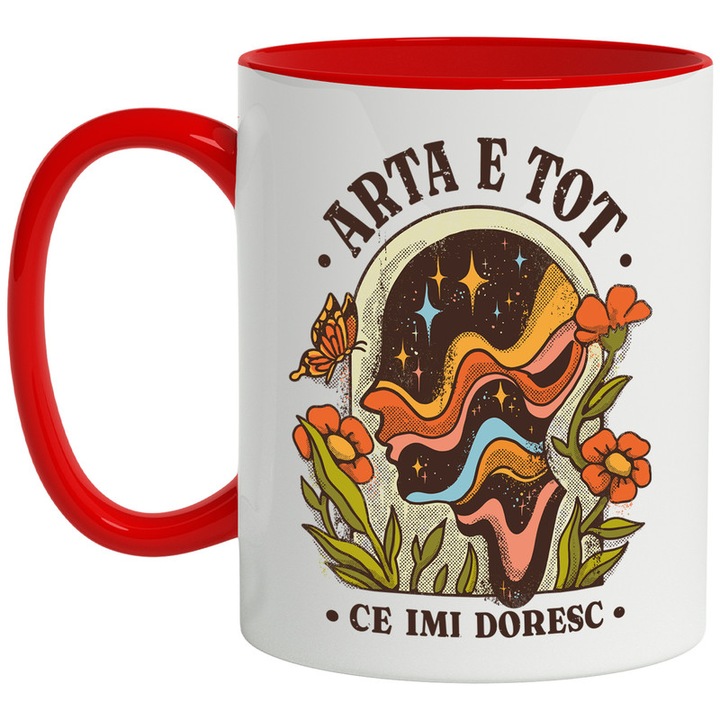 Cana Personalizata Cu Mesaj "Creativitate si Pasiune", Ceramica, 330 ml, Rosu