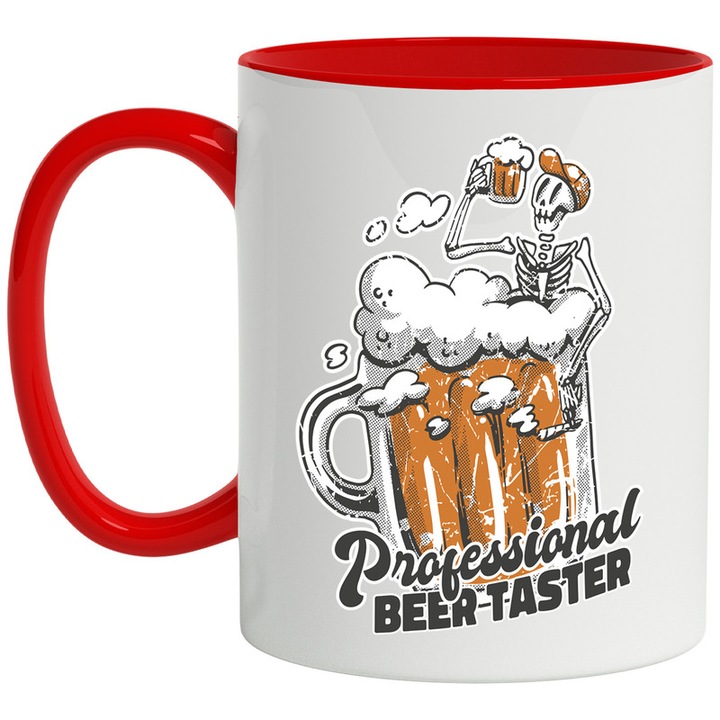 Cana Personalizada Cu Mesajul "Bere Profesionista", Ceramica, 330 ml, Rosu