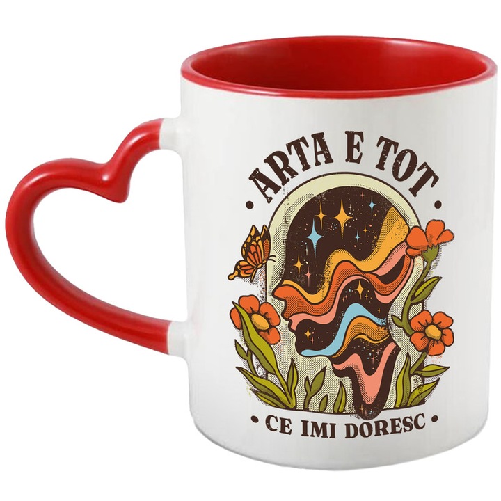 Cana Personalizata Cu Mesaj Artistic "Arta-E Tot Ce Imi Doresc", Ceramica, 330 ml, Inima Rosie