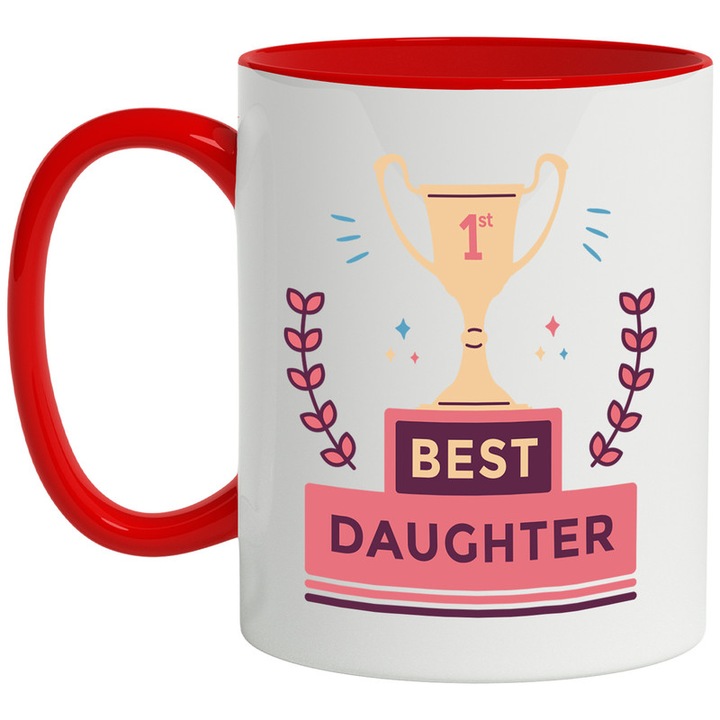 Cana Personalizata Special Pentru Cea Mai Buna Fiica, Ceramica, 330 ml, Rosu