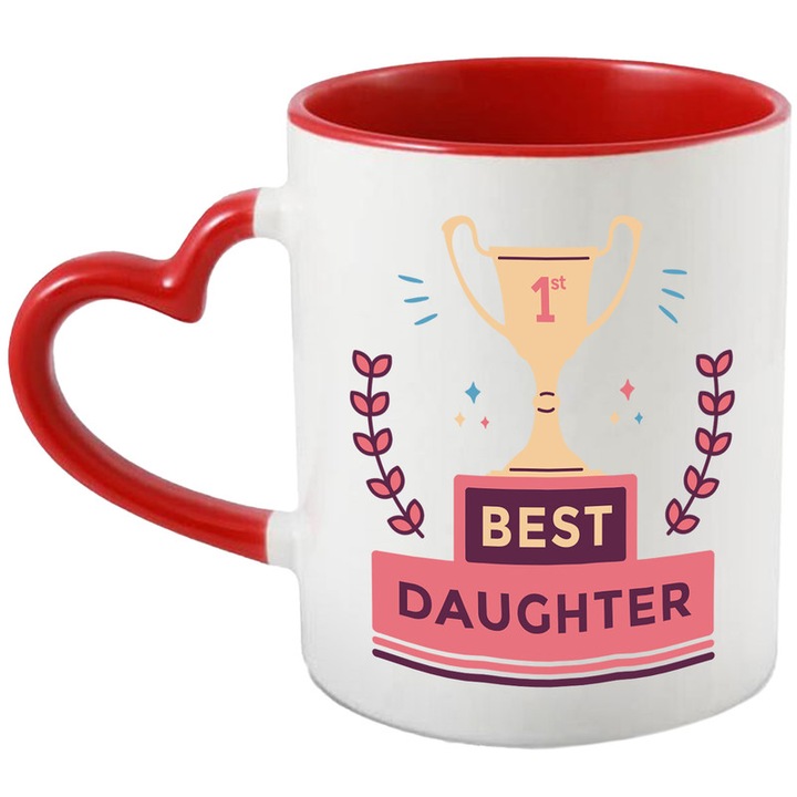 Cana Personalizata Special Pentru Cea Mai Buna Fiica, Ceramica, 330 ml, Inima Rosie