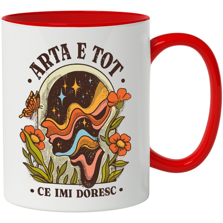 Cana Personalizata Cu Mesaj Artistic "Arta-E Tot Ce Imi Doresc", Ceramica, 330 ml, Rosu
