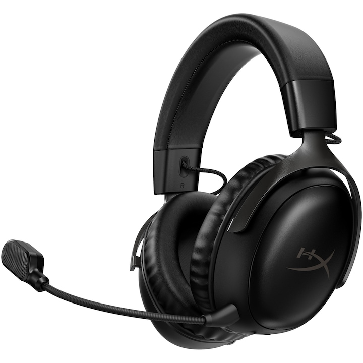 HYPERX Cloud III vezeték nélküli gaming fejhallgató, DTS Headphone:X Spatial Audio, 2.4GHz, memóriahab, 10 mm-es fémhálós mikrofon és zajszűrés, fekete