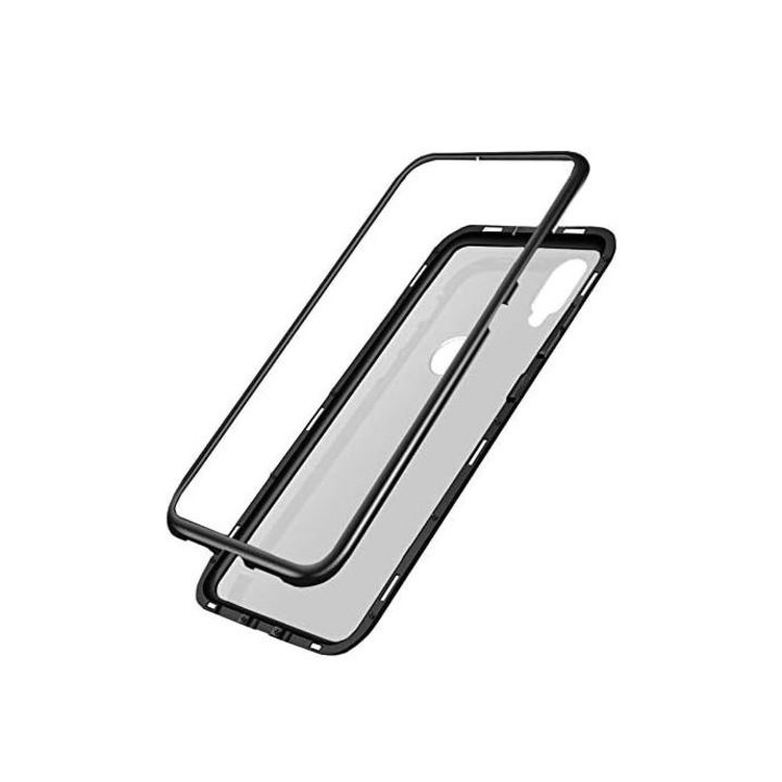 Husa compatibila cu Samsung Galaxy A40, magnetica, metalica, sticla doar pe spate, negru, Doty®️