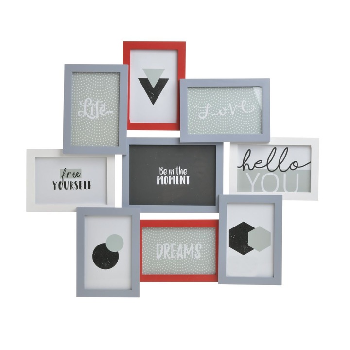 Rama colaj 9 fotografii alb/ negru, Inart, 58x3x50 cm