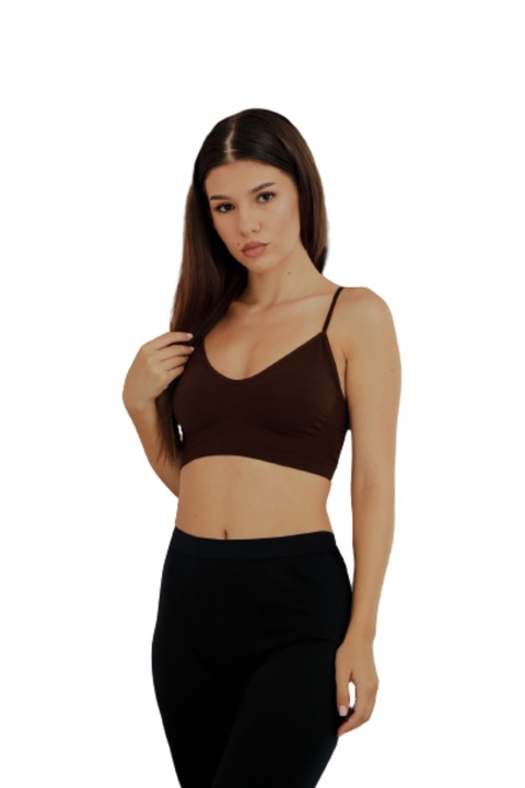 Női melltartó vékony mikroszálas pántokkal, varrás nélkül, barna, L/XL méret