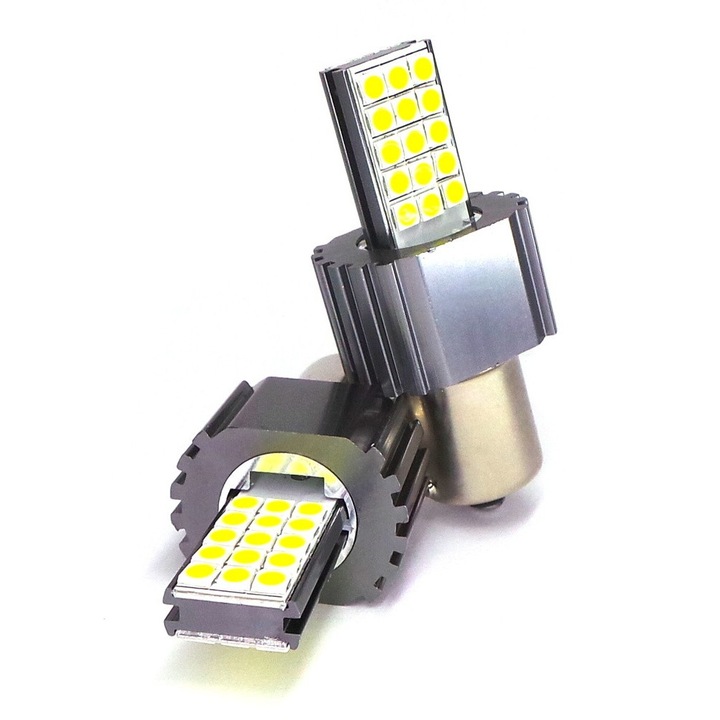 Set 2 becuri auto motoLEDy, LED PY21W, BAU15S 12-24V CANBUS alb Nou