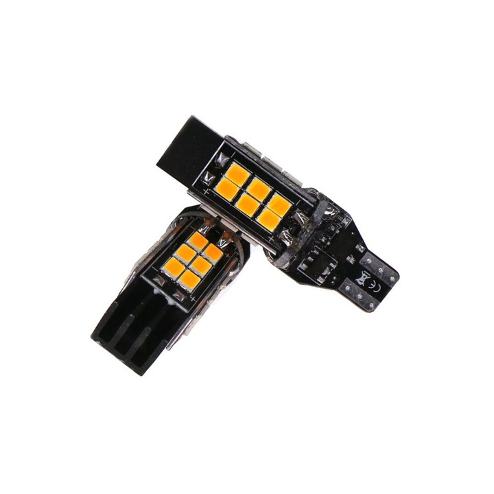 Set 2 becuri auto motoLEDy, LED W16W, T15 12V-24V CANBUS portocaliu foarte puternic