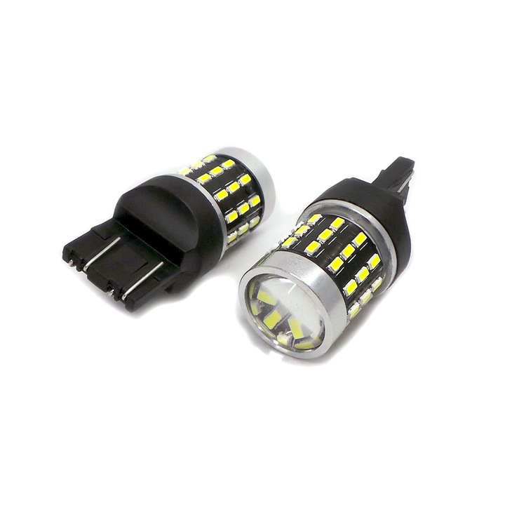 Set 2 becuri auto motoLEDy, LED W21/5W, 7443 12-24V CANBUS 1800lm alb cu lentila