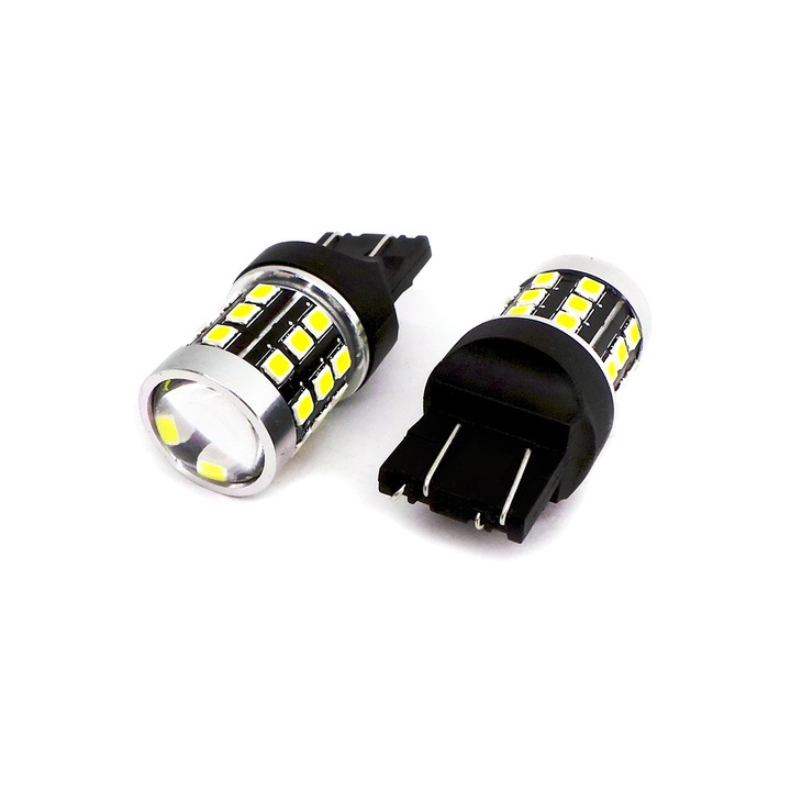 Set 2 becuri auto motoLEDy, LED W21/5W, 7443 12-24V CANBUS 1400lm alb cu lentila