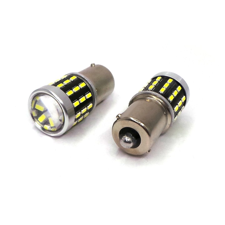 Set 2 becuri auto motoLEDy, LED P21W, BA15S 12-24V CANBUS 1500lm alb cu lentila
