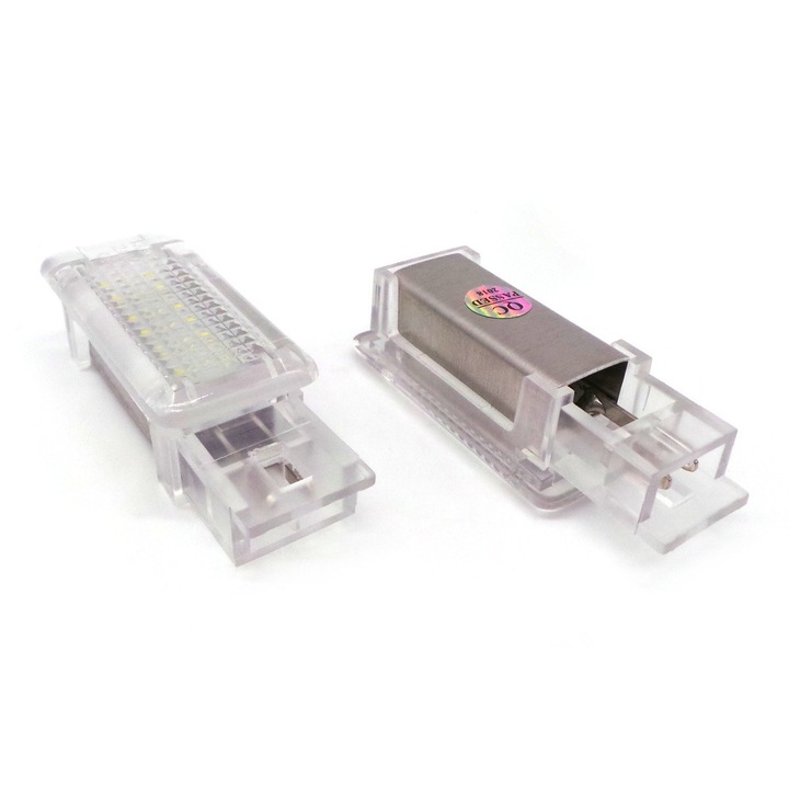 Ajtó- és lábtérvilágítás LED modul, motoLEDy, Mercedes kompatibilis, 2x 450lm, 18 SMD LED/darab, 5500K xenon fehér, CANBUS hibamentes, 12V, 180° világítási szög, 2 darabos szett, 50 000 óra élettartam, L-00 E8 1319 Homologizáció
