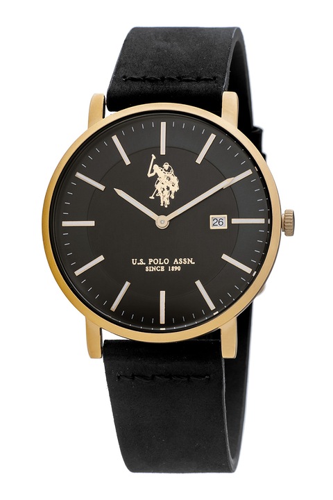 U.S. Polo Assn., Часовник с велурена каишка, Черен