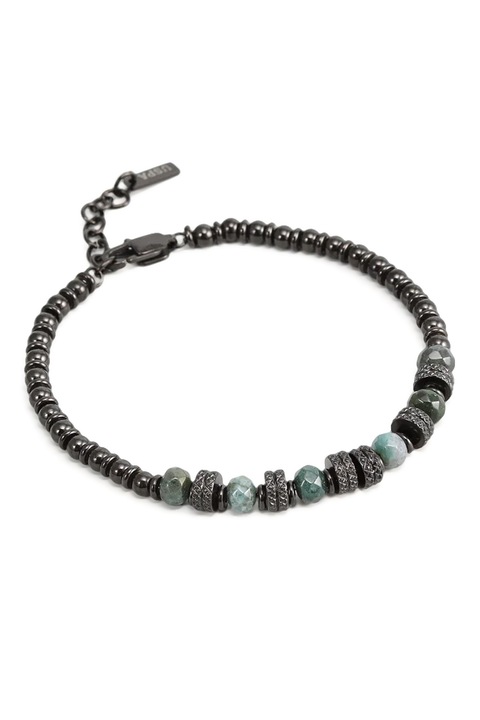 U.S. Polo Assn., Rozsdamentes acél karkötő achátgyöngyökkel díszítve, Zöld, Fekete