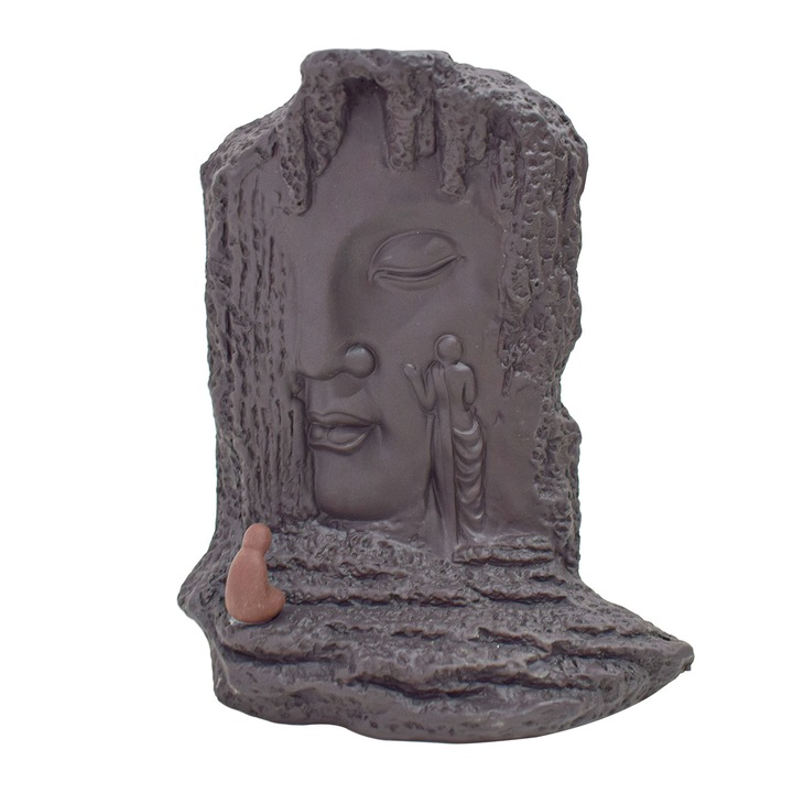 Suport conuri parfumate, Naimeed D5077, cascada de fum, aromaterapie, ceramica, Maro, 14x7x17cm