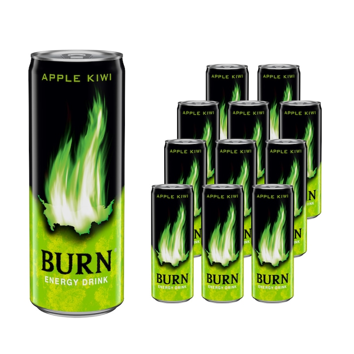 Burn Apple Kiwi szénsavas alma-kivi energiaital koffeinnel, 12x0.25l
