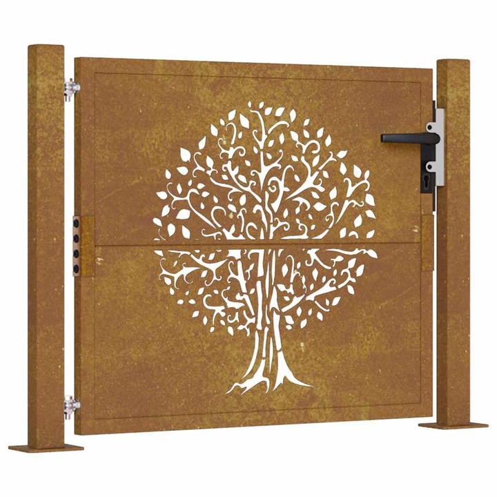 Poarta pentru gradina vidaXL, 105x105 cm, otel corten, model copac 16.15 kg 153161