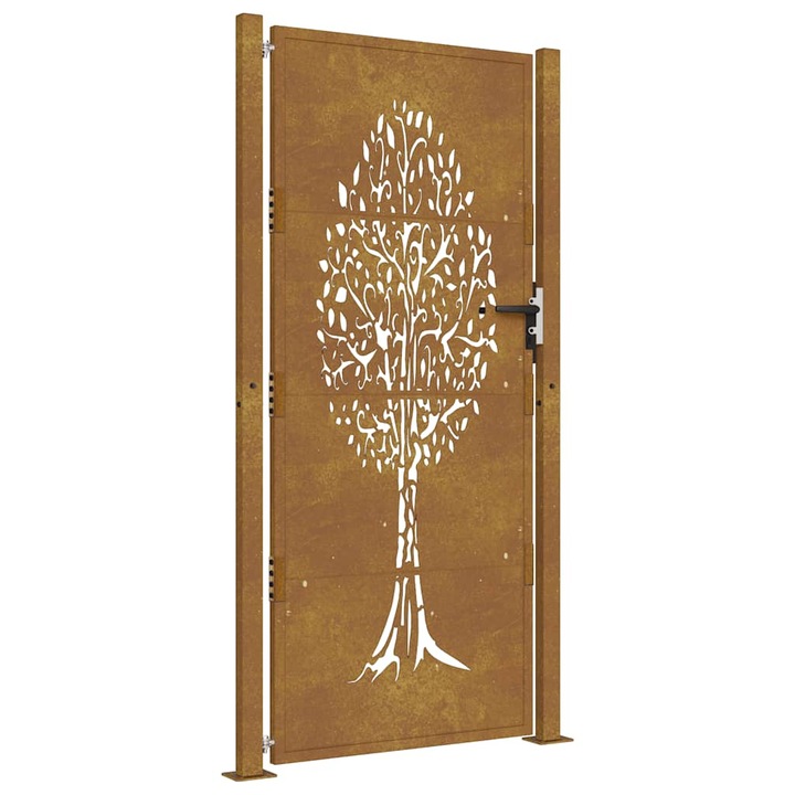 Poarta pentru gradina vidaXL, 105x180 cm, otel corten, model copac 26.6 kg 153164