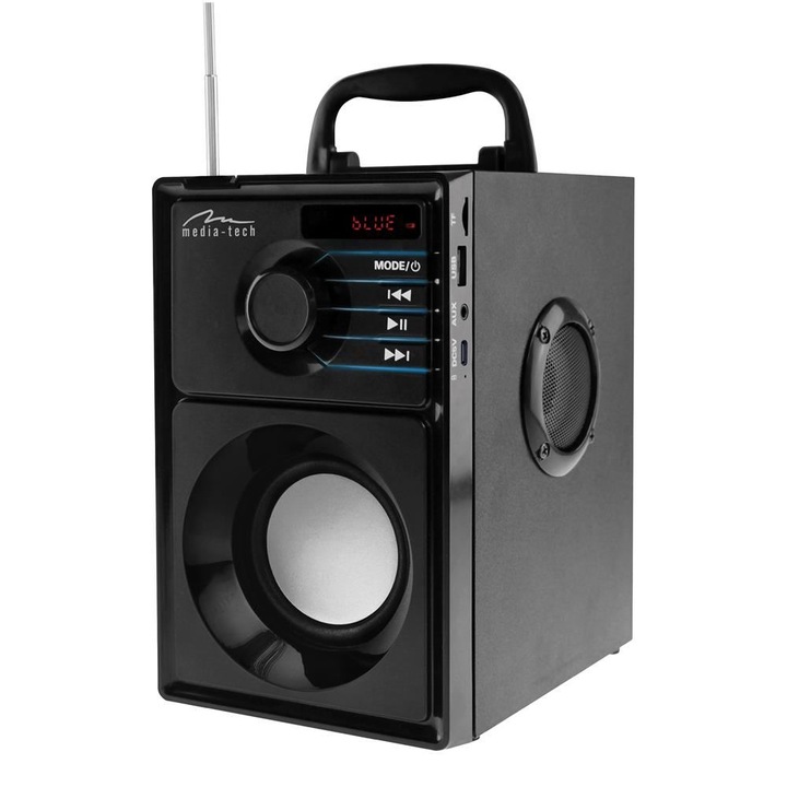 Безжична тонколона Media-Tech, BOOMBOX BT SILVER MT3179, FM радио, MP3 плейър, 15 W RMS, Дистанционно управление, Черен/Сребрист