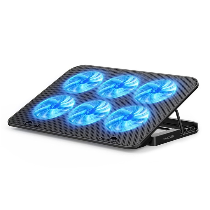 Cooler laptop, cu 6 ventilatoare, dual USB, viteza reglabila a vantului, disiparea caldurii, Non Alunecos, 360x255x27mm, NAXSIR, negru