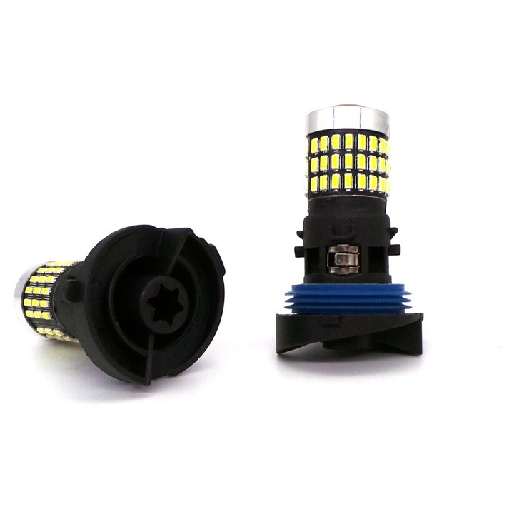 Bec LED auto, motoLEDy, HP24W, set 2 bucati, CANBUS, tensiune 10-30V, Alb Xenon 5500K, 2100 lumeni, unghi de iluminare 360 grade, 78 diode LED, tip dioda 3014, fara polaritate, durata de viata 50000 ore, temperatura de functionare scazuta